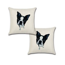 Set of 2 Pillow Covers 18x18, Terrier Dog Cotton Linen Fabric Pet Portrait D cor