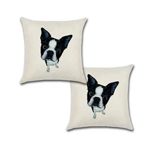 Set of 2 Pillow Covers 18x18, Terrier Dog Cotton Linen Fabric Pet Portrait Décor