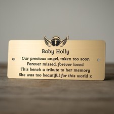 Engraved Baby / Child Memorial Plaque With Angel Wings In Brass Effect Finish