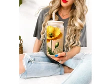 Personalized birth flower ice coffee cup, watercolor flowers, gifts for her mom