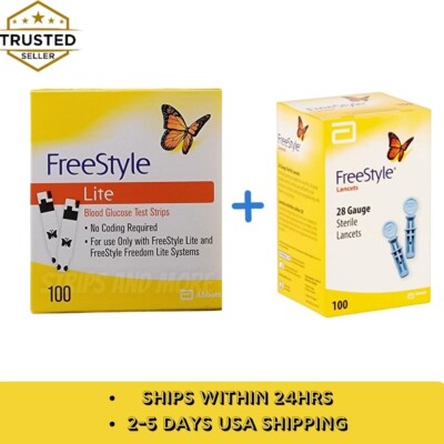 100 FREESTYLE LITE BLOOD GLUCOSE TEST STRIPS And 100 FREESTYLE LANCETS