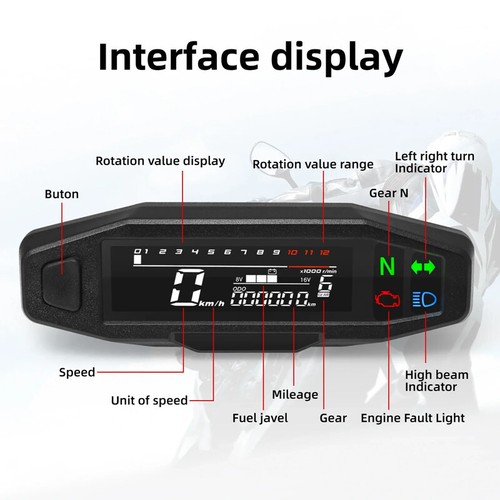 Motorcycle Mini Meter Speedometer LCD Digital Odomete Digital Dashboard Gauge - Picture 7 of 11