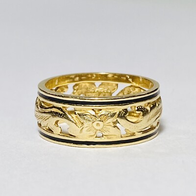 Sultan Hawaii Na Hoku 14K Yellow Gold Hibiscus Scroll 8mm Size Ring  - Main Image