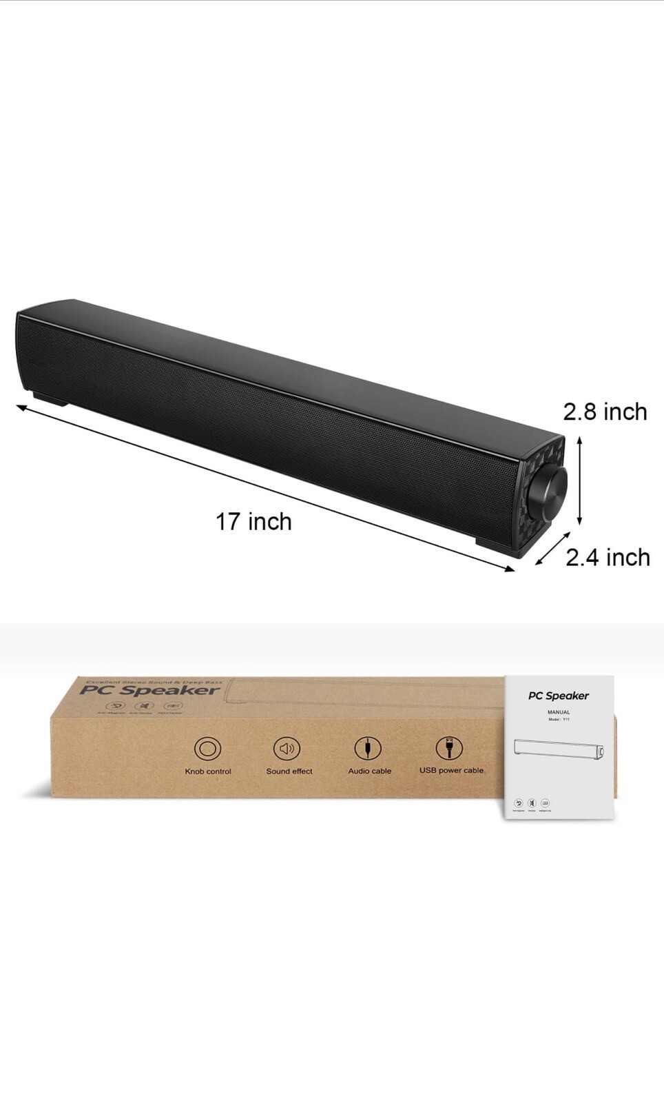 Soundbar USB Powered Sound Bar Speakers for Computer Desktop Laptop PC Black-image
