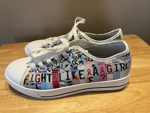 “Fight Like A Girl” Low Canvas Skate Sneakers White/Multi Women’s Size 7