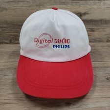Philips Digital Audio Hat Cap Snapback Vintage Spell Out Logo White Red Adj