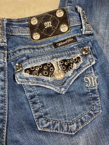 MISS ME Cuffed Capri Girls Jeans Size 14 FLAP POCKET RHINESTONES EUC!