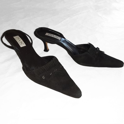 black leather slingback kitten heels