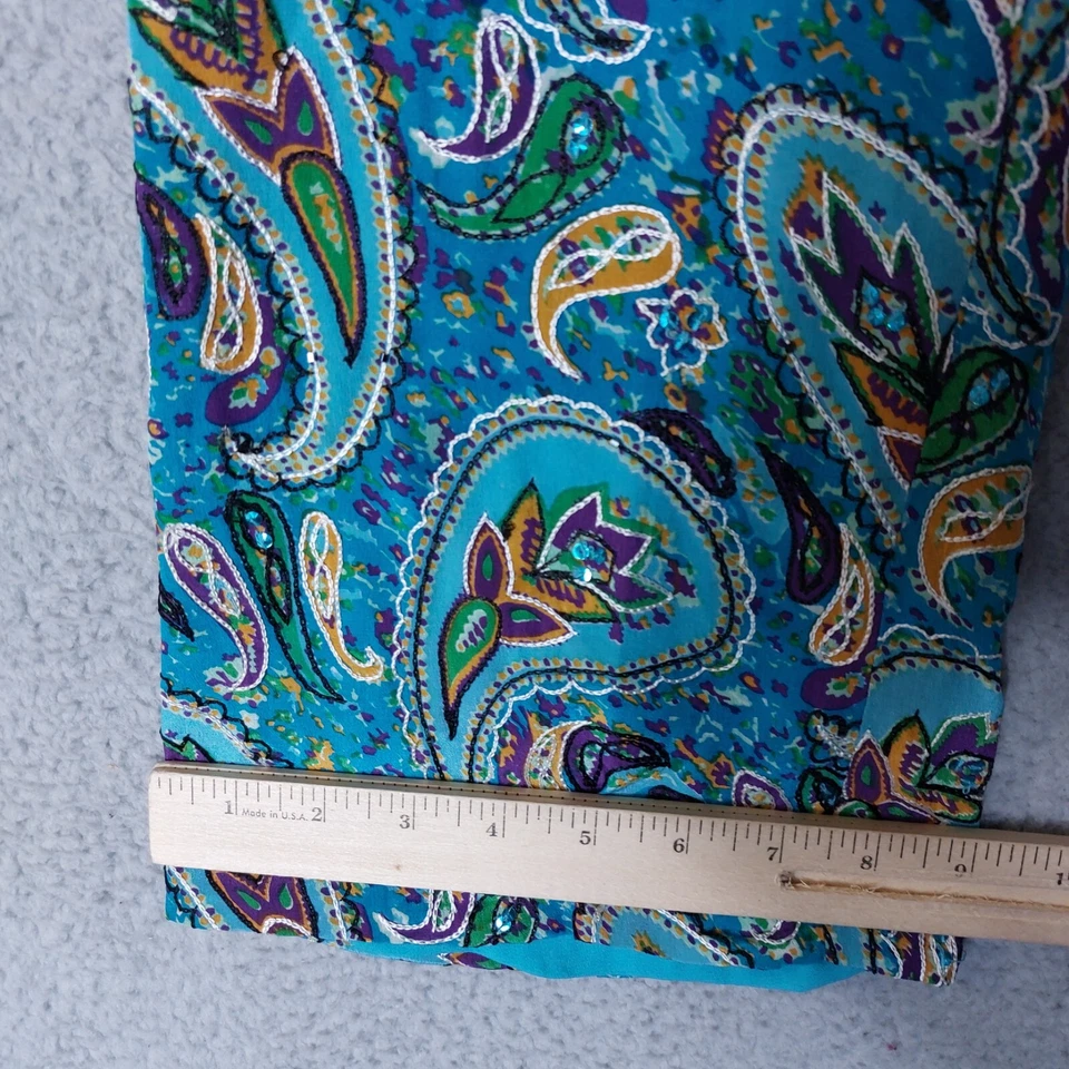 California Style Pants Women's 10 Blue 100% Silk Paisley Embellished Vintage NWT - Image 2 of 4