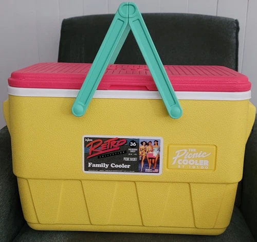 Igloo Picnic Basket Throwback Cooler 25qt Cooler - Yellow/Teal/Pink w/ Handles