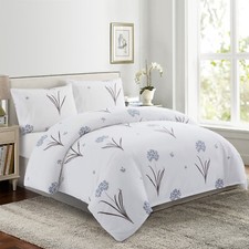 Rayon from Bamboo Bedding Printed 3 Piece Duvet Cover Set, Grey Floral Queen