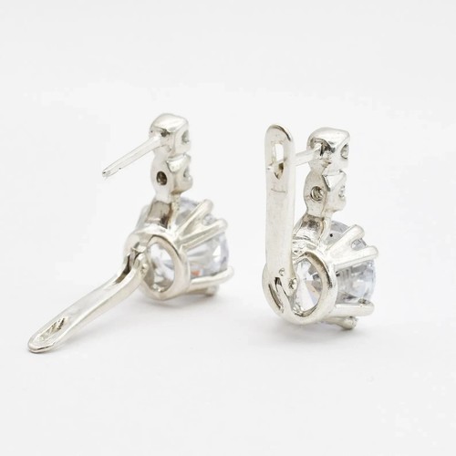 Lab Created Diamond Round Cut Women's Dangle Earrings In 14K White Gold Plated - Picture 5 of 11