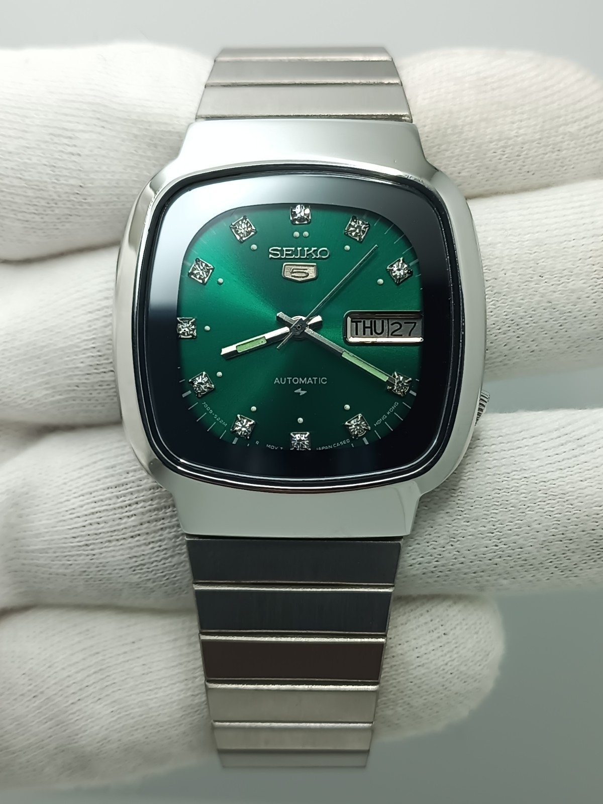7009-5150 5 Japan Automatic Seiko Watch Men's Sunburst Made Dial Vintage Green - vintagewatches.pk