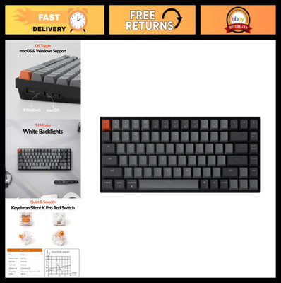 75% Wireless Mechanical Gaming Keyboard - Bluetooth, Silent Red Switch, White LE