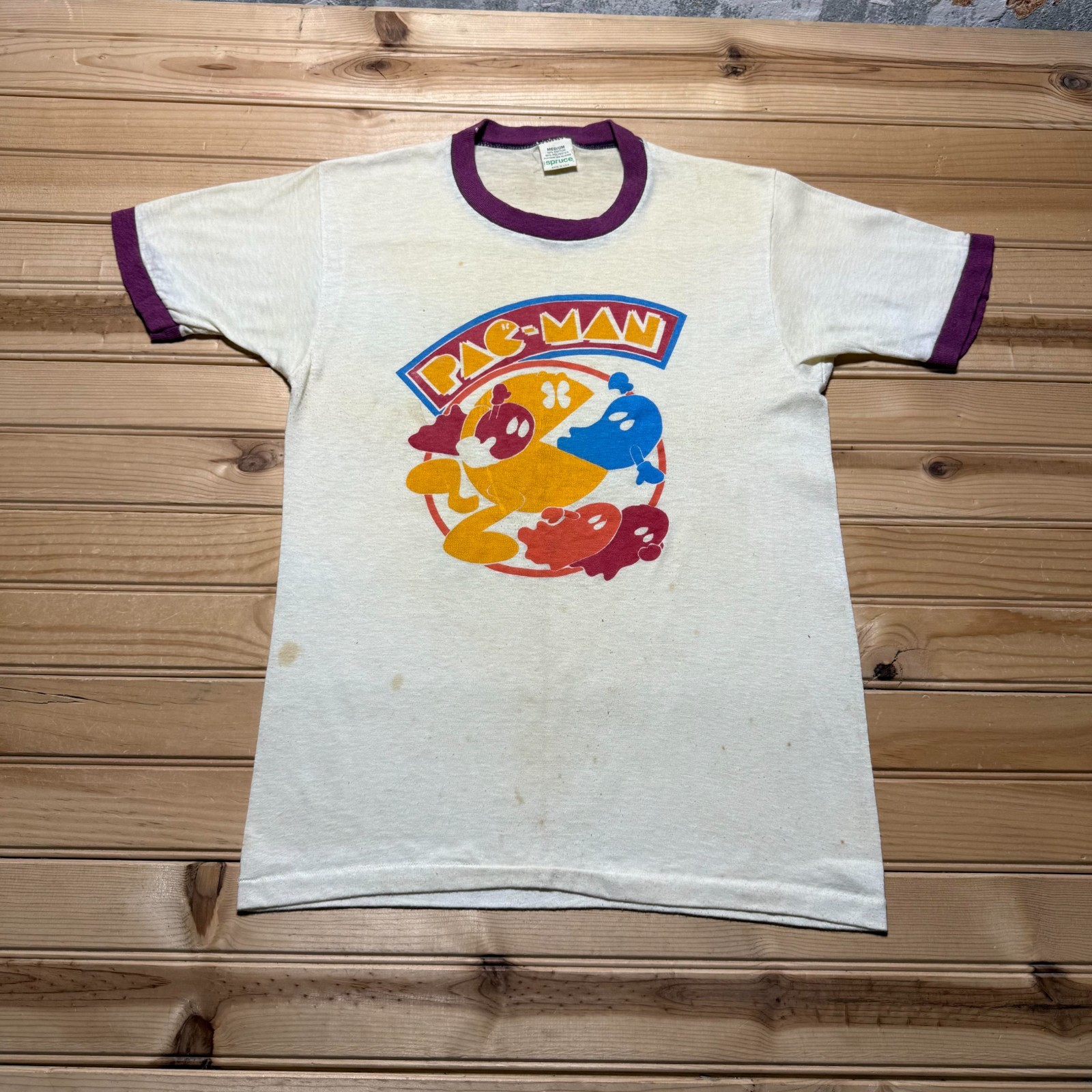 Vintage 80s Pac-Man Video Game Ringer Classic Promo Souvenir T-Shirt USA Medium
