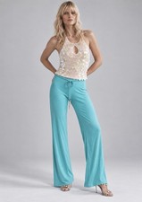 DOLCE & GABBANA D&G Y2K Pants Turquoise Blue Wide Leg Split Hem Size 2 S M Italy