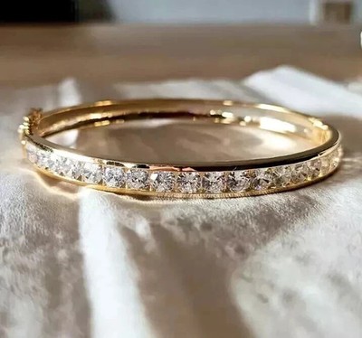 6Ct Round Cut Lab-Created Diamond Women's Bangle Bracelet 14K Yellow Gold Finish
