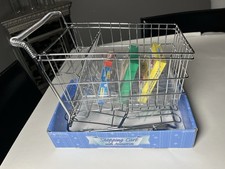 NWT kids metal shopping cart w/cardboard food accessories. Cart Rolls