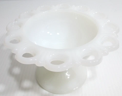 Vintage Anchor Hocking Compote Candy Dish Old Colony Open Lace Edge White 5"