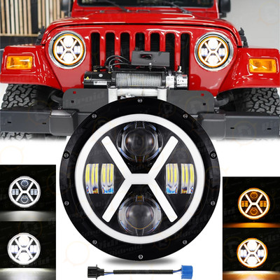 7'' LED Headlights Halo White DRL&Turn Signal Fit Jeep Wrangler JK LJ TJ CJ