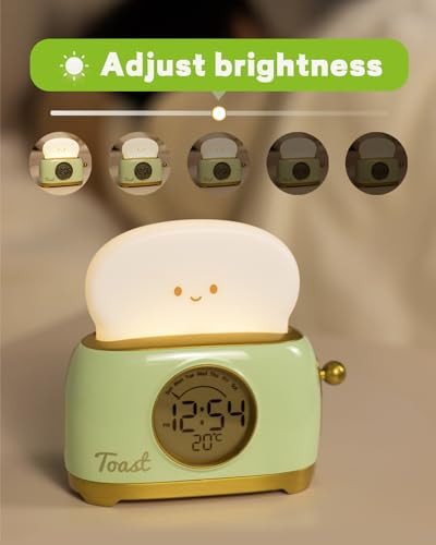Alarm Clock for Kids, Cute Toast Night Light Alarm Clocks for Bedrooms, - 第 4/6 張圖片