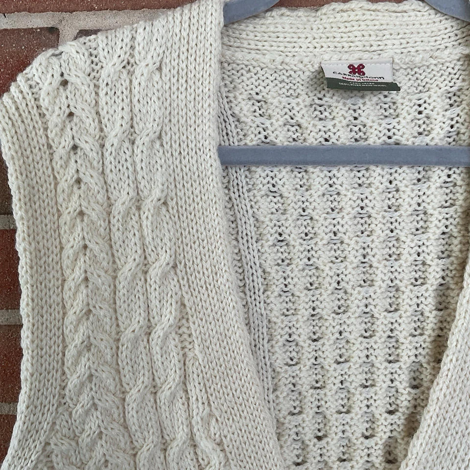 Chaleco Suéter Carraig Donn Tejido con Cable Lana Merino Para Hombre XL Crema Irlanda Foto 2 de 4