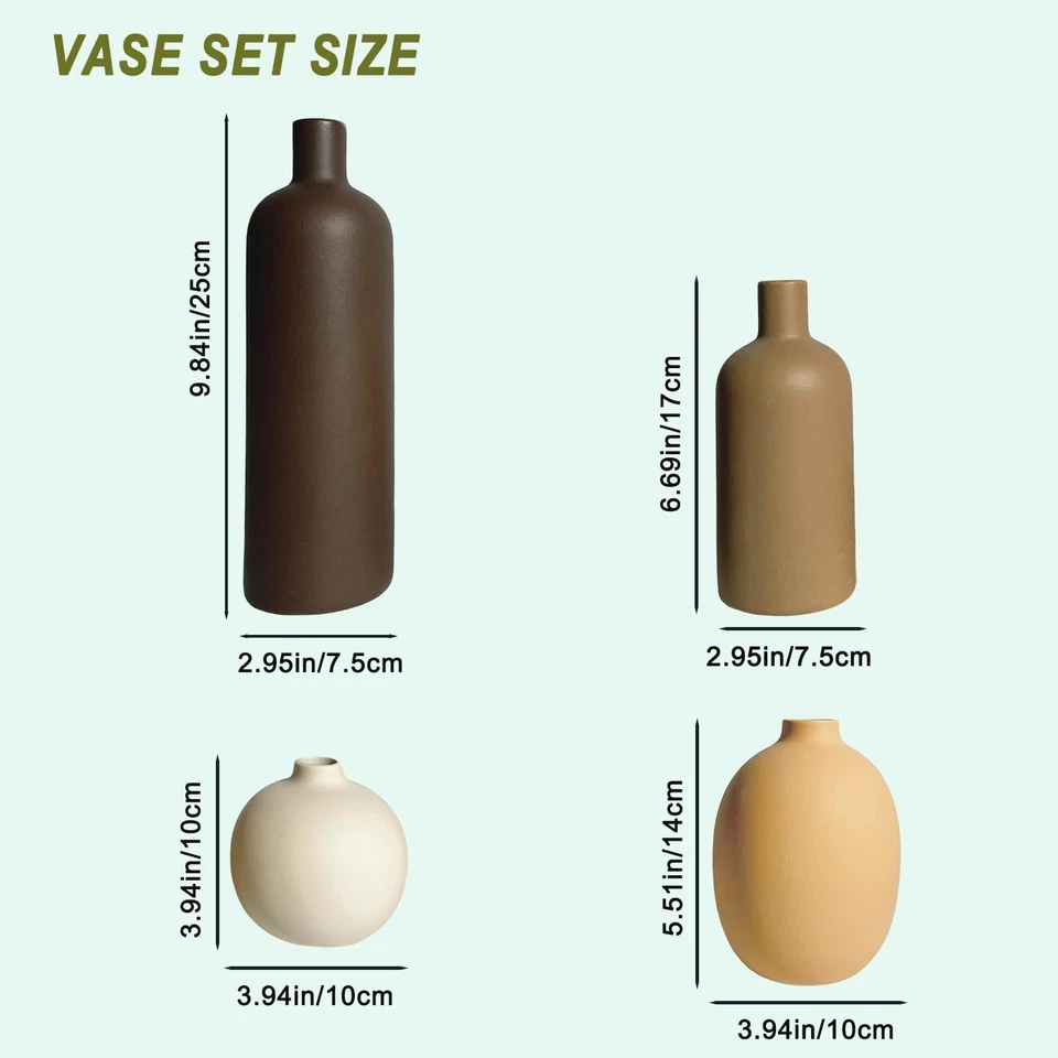 Modern Ceramic Vase Set – 4 Piece Rustic Decorative Vases for Boho Living Roo... - Image 2 of 4