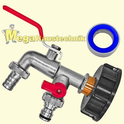 IBC Doppel Wasserhahn + Kappe Adapter Anschluß für Gardena Stecker Tülle Ventil