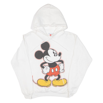 Vintage HANES Disney Mickey Mouse Damen Weiß Kapuzenpullover 90er S