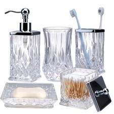 Bathroom Accessories Set,5 Pcs Clear Glass Bathroom Accessory Set,Complete Lotio