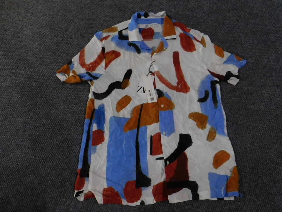 Zara shirt mens Large multicolor abstract short sleeve button front - Image 3 of 4