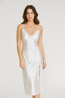 Womens Coquette Milkmaid Slip Dress Medium Ivory Midi Angelcore Bridal Dainty