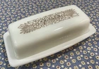 Vintage Pyrex Woodland Butter Dish Milk Glass Brown White 1970s Retro