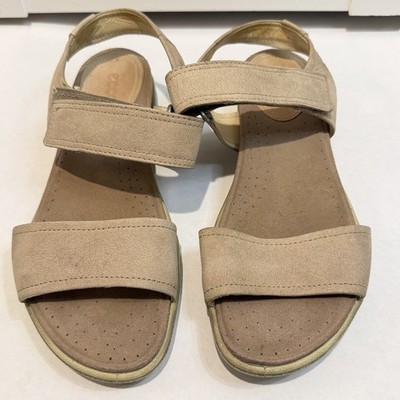 ECCO Women's Beige Suede Hook & Loop Comfort Sandals EU 37 US 7 Adjustable