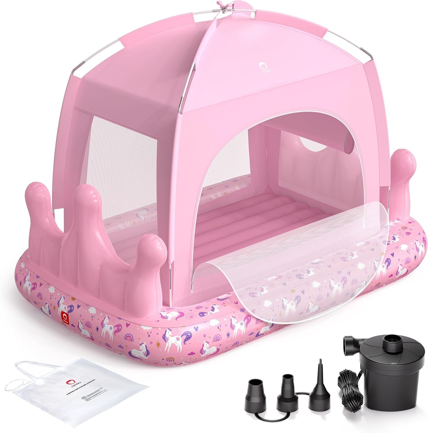 QPAU Inflable Niño Pequeño Cama de Viaje Tienda Ligero Niños Colchón de Aire Rosa