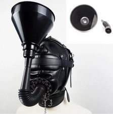 Hood Blindfold Head Harness Mask Mouth Gag Gimp Bondage Sensory Deprivation BDSM