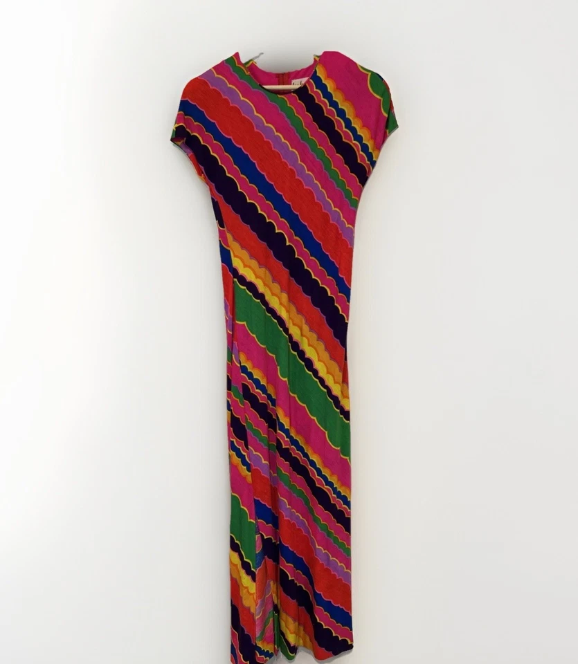 Vestido De Colección Kahala Para Mujer Tejido Hawaiano Maxi Floral Psicodélico Tropical Años 60-70 Foto 2 de 4