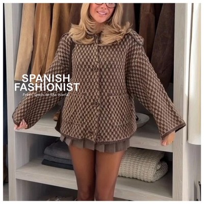 ZARA WOMAN FW25 MINK BROWN OVERSIZED KNIT JACKET ALL SIZES 9874