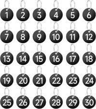 Cobee 1-30 Number Tags, Plastic Key Tags with Metal Rings, 35Mm round Numbered T