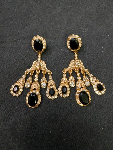 Signed Kenneth Lane Gold Tone Clip On Chandelier Earings