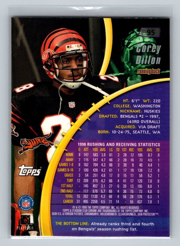 1999 Stadium Club Chrome #95 Corey Dillon - Picture 2 of 2