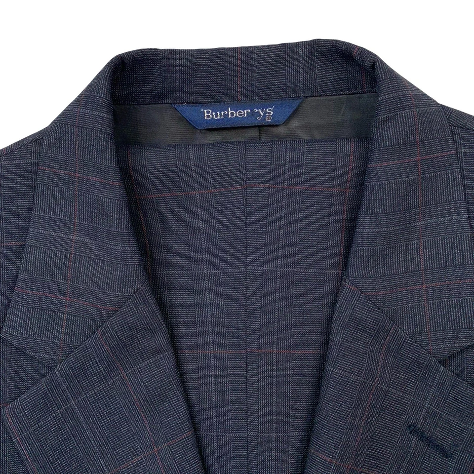 VTG 39 R Burberry Charcoal Grey Windowpane Plaid Classic Cut Wool Suit Made USA - Image 2 of 4