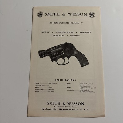 Factory Original Smith & Wesson Model 49 Manual S&W 38 Bodyguard