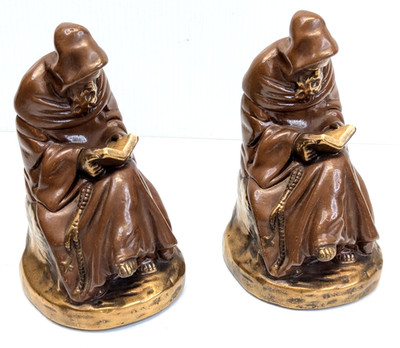 Vintage Rare KBW Armor Bronze Reading Monk Bookends 1925 Michel Pascal Designer