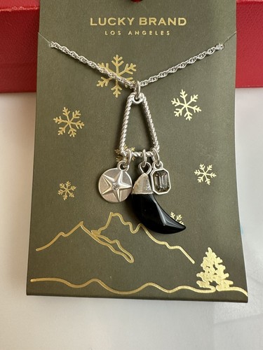 New $45 LUCKY BRAND Silver Tone Black Tusk Star Charm Gifting Necklace, 18"L - Picture 7 of 9