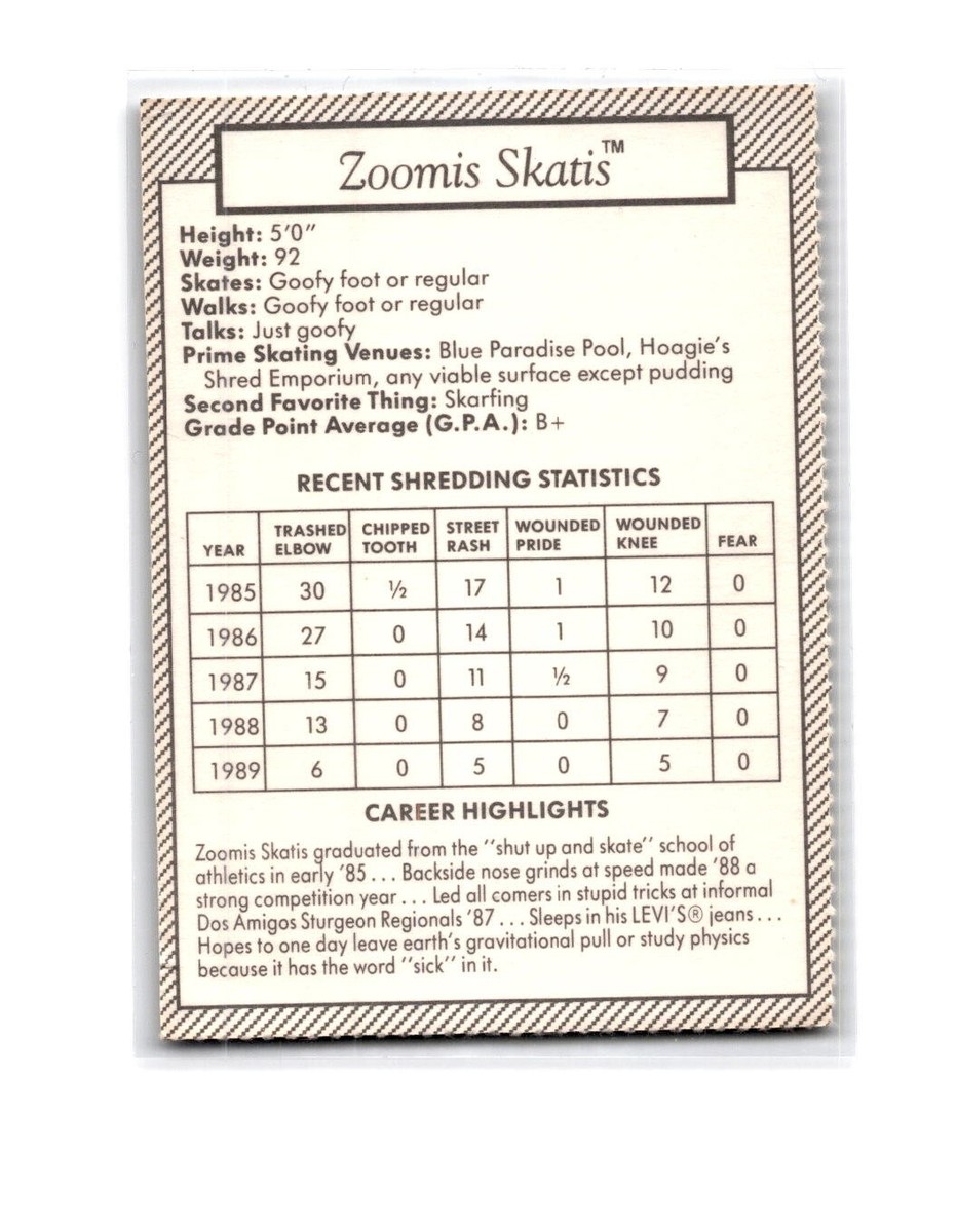 1989 Levis Wild Creatures Zoomis Skatis First Year Card RARE | eBay
