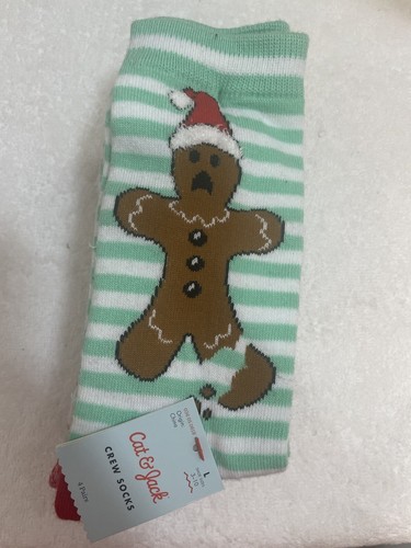 Cat & Jack M Graphic Gingerbread Man / Polka Dots Christmas Crew Socks 4 pair - Picture 20 of 24