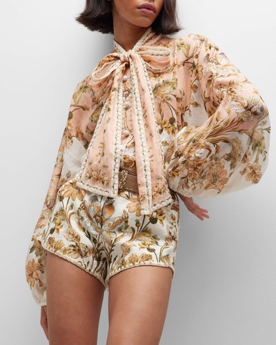 Zimmermann camicetta ramie floreale chintz con scollo a cravatta taglia AU 4/US12 - Foto 5 di 6