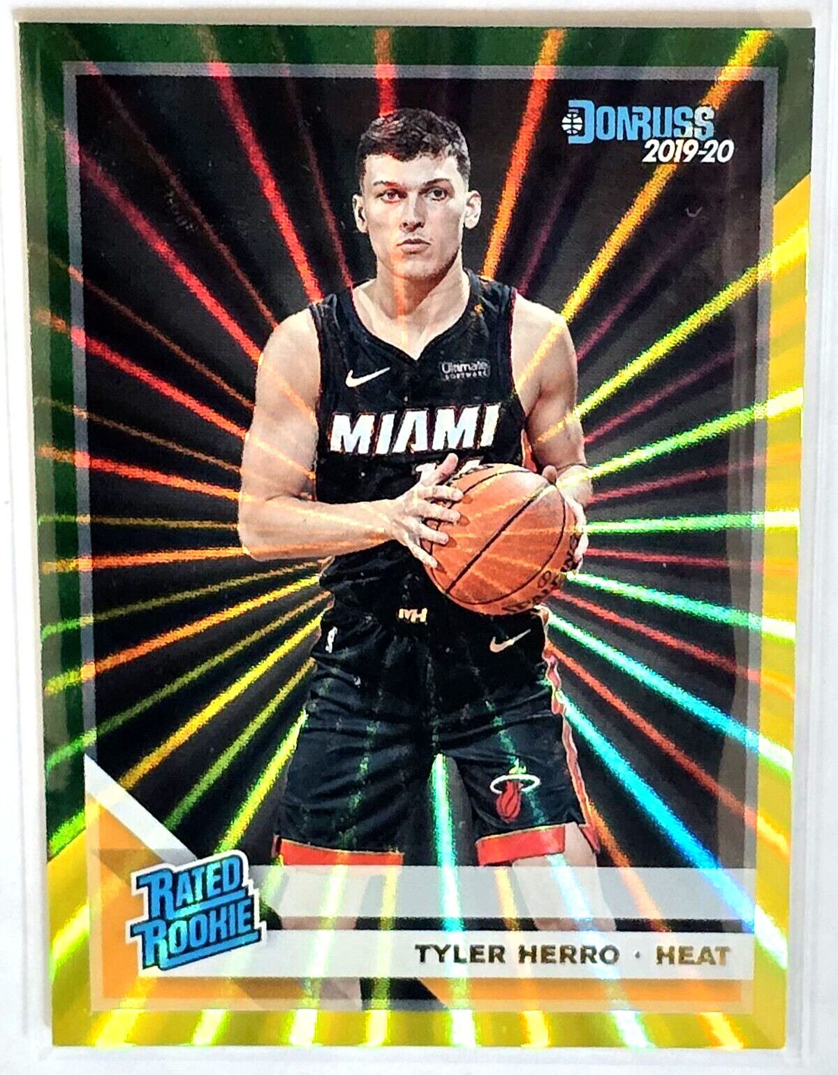 🔥2019-20 Tyler Herro Panini Donruss Rated Rookie Holo Green Yellow Laser #212🔥