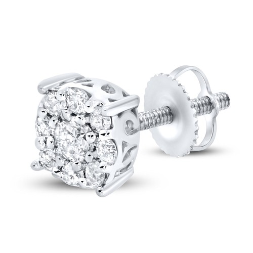 Pendiente real de diamantes naturales de oro blanco de 10 quilates de 0,24 CTW con respaldo de tornillo - Imagen 4 de 11
